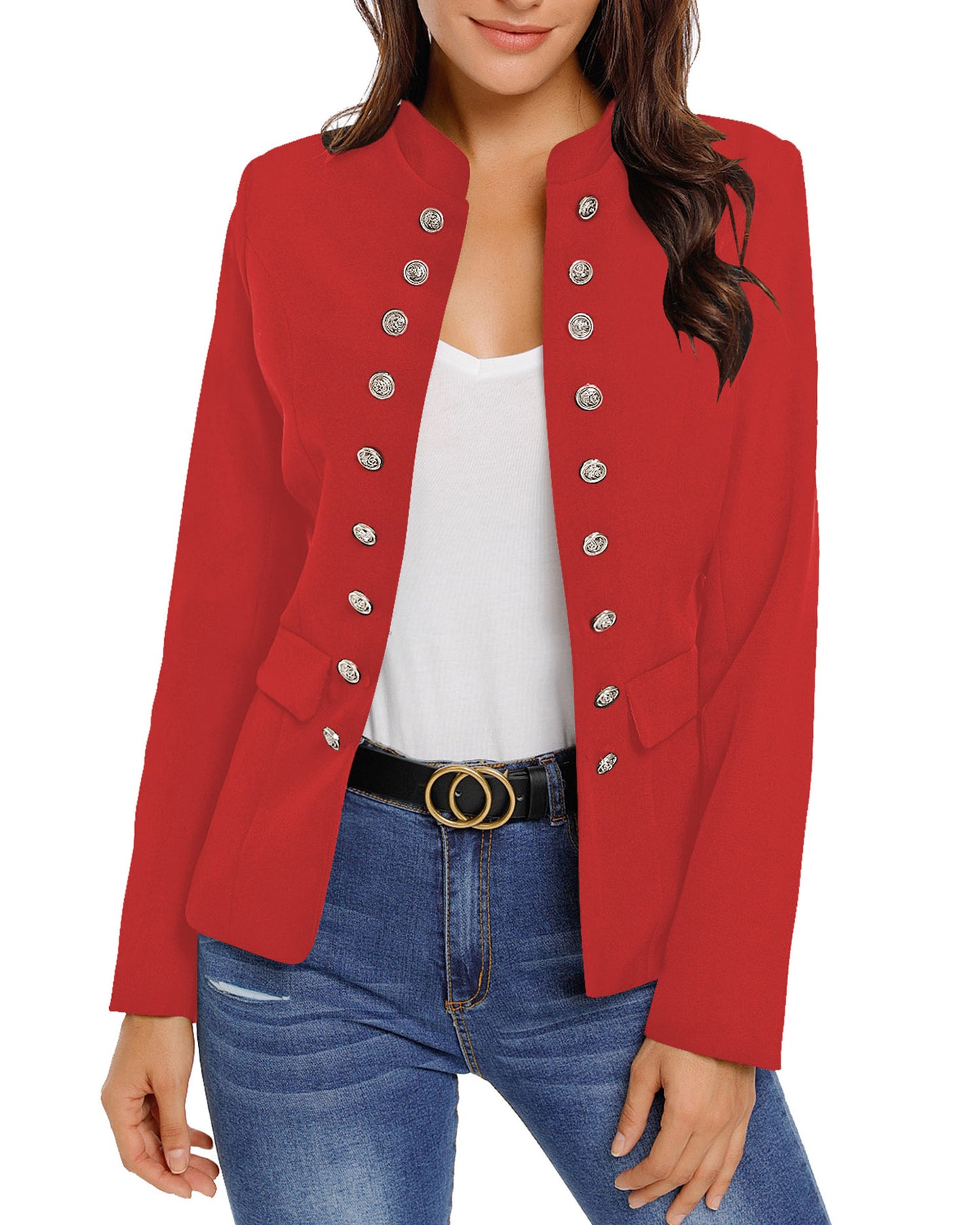 WarmLok Stand Collar Casual Blazer Jacket for Women Relaxed Fit Open Front Coats