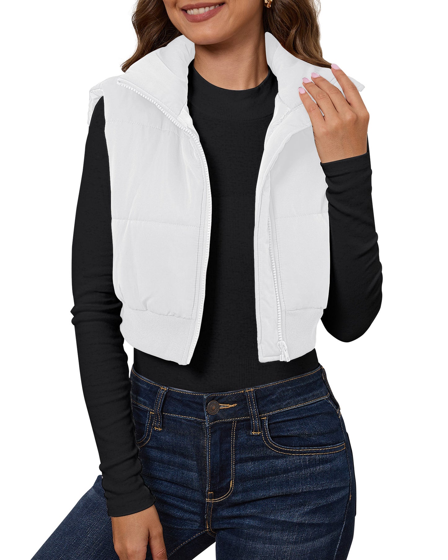 WarmLok Y2K Inspired Puffer Vest for Women Short Sleeveless Cropped Jacket with Stand Collar