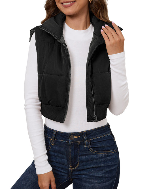 WarmLok Y2K Inspired Puffer Vest for Women Short Sleeveless Cropped Jacket with Stand Collar