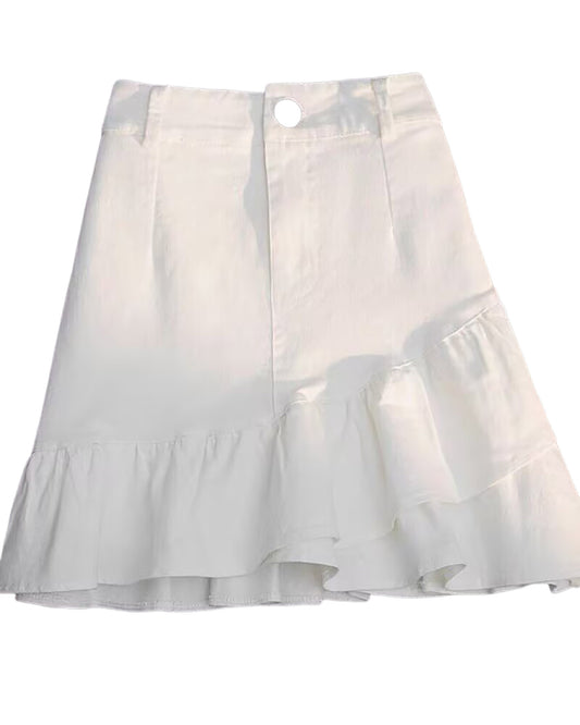 WarmLok Women’s Comfortable Fit Fashion Stretchy Layered Ruffled Hem Mini A-Line Denim Skirt